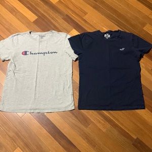 2 boys t-shirts m.  Grey Champion size XL and navy Hollister size XXS